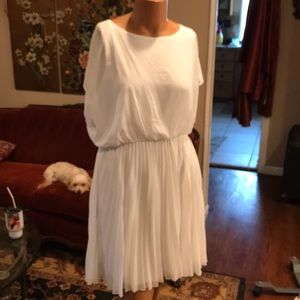Pleated white skater dress chiffon 1x 2x